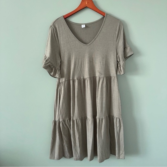 ANRABESS Womens Sage Green Dress Size Small Round Neck Short Sleeve Tiered - Picture 1 of 9